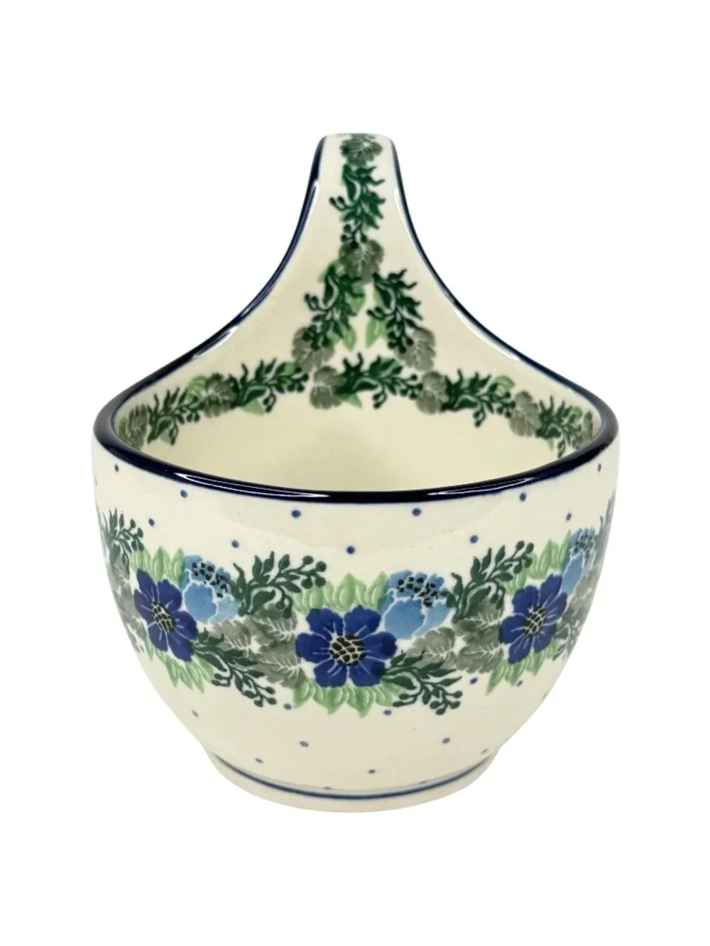 Boleslawiec Ceramika Art Polish Pottery Bowl With Loop Handle Blue Floral Soup - Picture 7 of 10